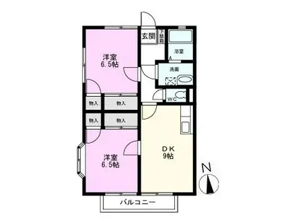 マインドハイムソレイユB(2DK/2階)の間取り写真