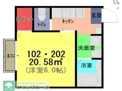 アンバー・ネスト(1K/2階)の間取り写真