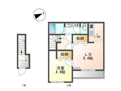 グレイシャス”N”(1LDK/2階)の間取り写真