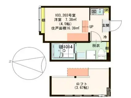 ハーモニーテラス柴又VII(ワンルーム/1階)の間取り写真