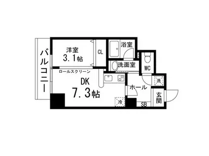 カーサヴェルデ仙台西公園(1DK/4階)の間取り写真