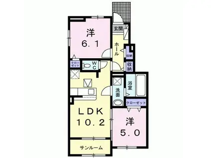 スカイロード A(2LDK/1階)の間取り写真