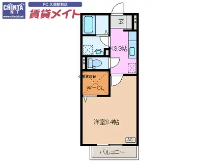 スプランドゥールB(1K/2階)の間取り写真