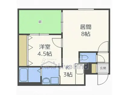 リュクス中の島(1LDK/1階)の間取り写真