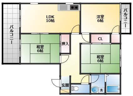 グローリーハイツA棟(3LDK/2階)の間取り写真