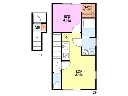 リバレイン小新西デュオ/トリオ(1LDK/2階)の間取り写真