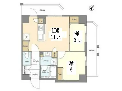 RETERRACE三ノ輪ウエスト(2LDK/6階)の間取り写真