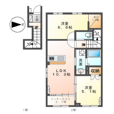 DUO TERRACE(2LDK/2階)の間取り写真