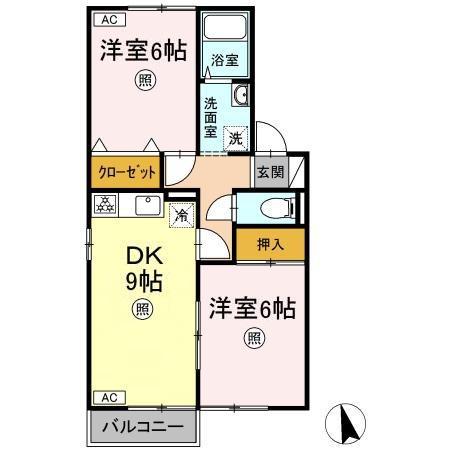 セジュールステイ(2DK/2階)の間取り写真