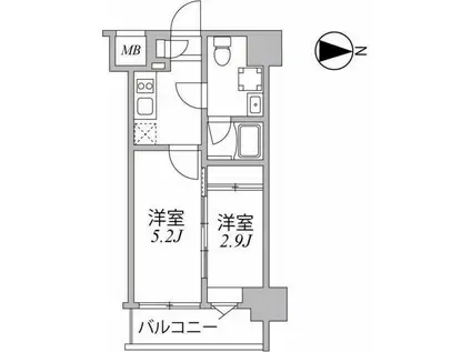 シーフォルム住吉(1DK/2階)の間取り写真