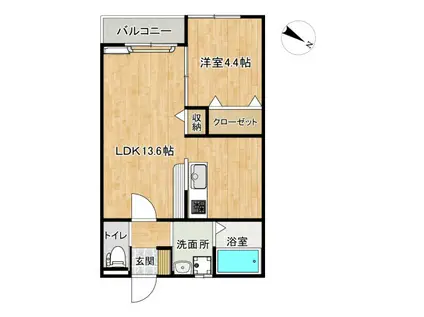 シャンテ広田(1LDK/1階)の間取り写真