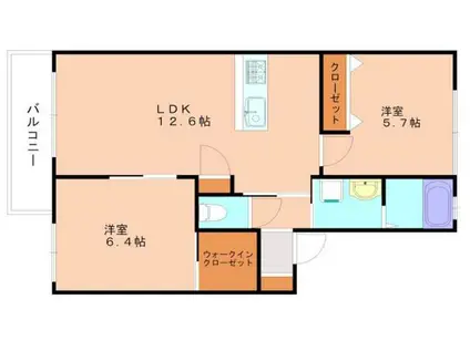 クラニアB棟(2LDK/2階)の間取り写真
