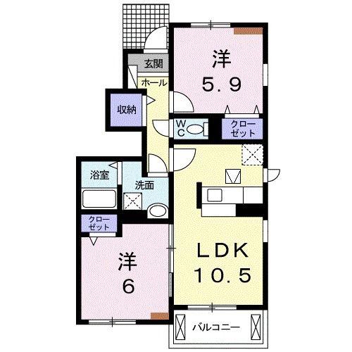 カームA(2LDK/1階)の間取り写真