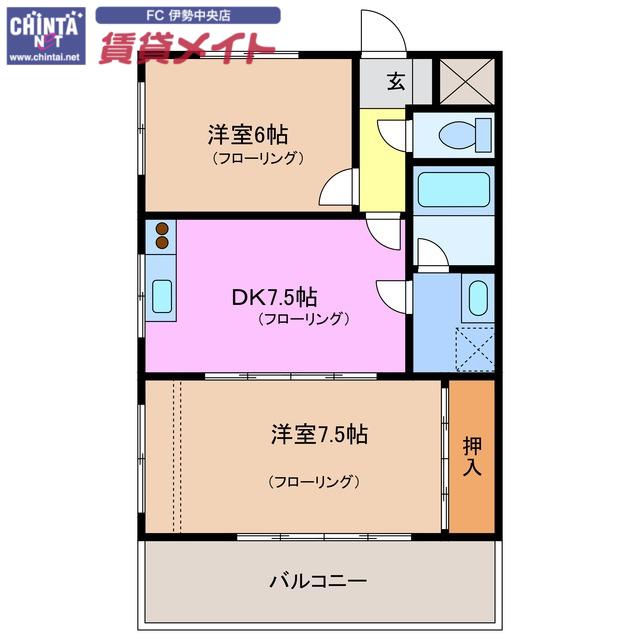 サンシャトー(2DK/1階)の間取り写真