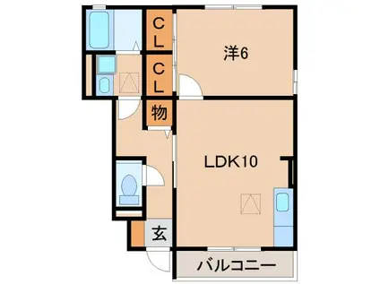 D-ROOM秋月 C棟(1LDK/1階)の間取り写真