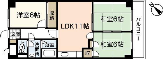 龍本マンション(3LDK/2階)の間取り写真