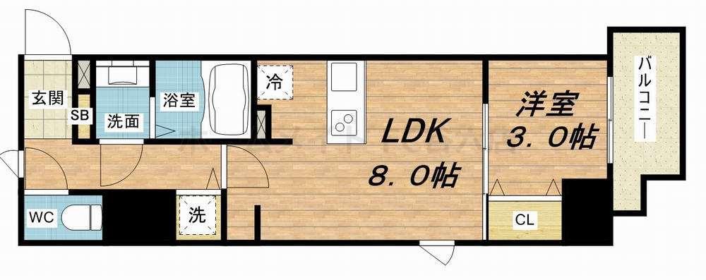 ノーブルコート堺筋本町(1LDK/12階)の間取り写真