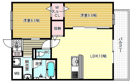 グラティ(2LDK/5階)の間取り写真
