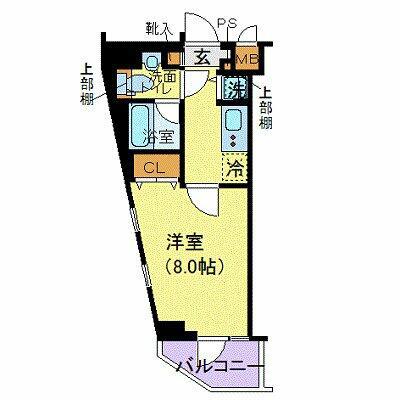 プレセダンヒルズ白金高輪(1K/6階)の間取り写真