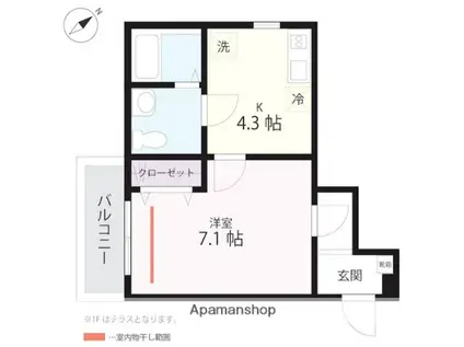 江ノ島電鉄線 和田塚駅 徒歩13分 3階建 築1年(1K/3階)の間取り写真
