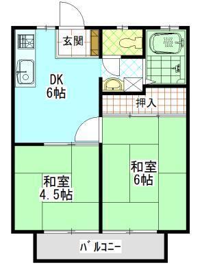 ヒューマンハイツ B(2DK/2階)の間取り写真