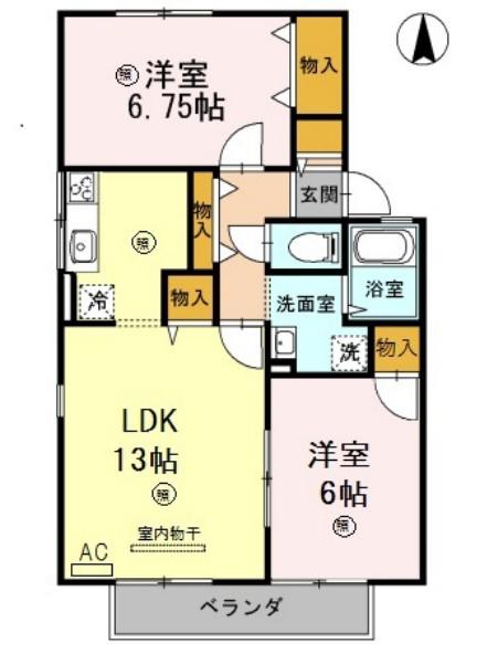 ハーベストウェルB棟(2LDK/2階)の間取り写真
