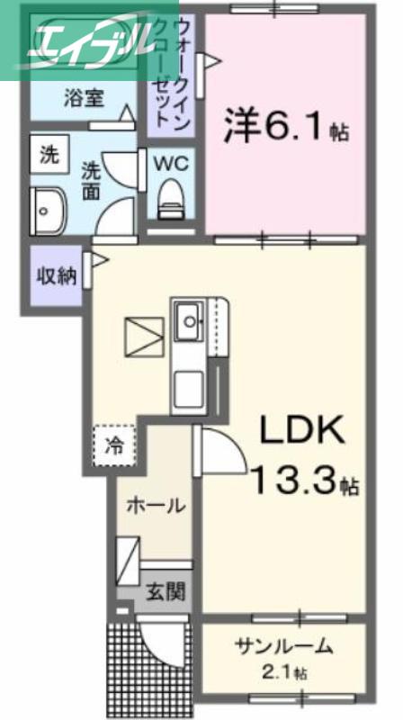 エスポワール昴B(1LDK/1階)の間取り写真