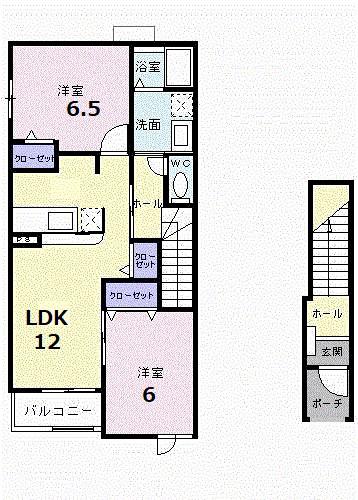 グレイスフルグラット(2LDK/2階)の間取り写真