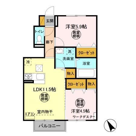 カーサ ソレイユ(2LDK/1階)の間取り写真