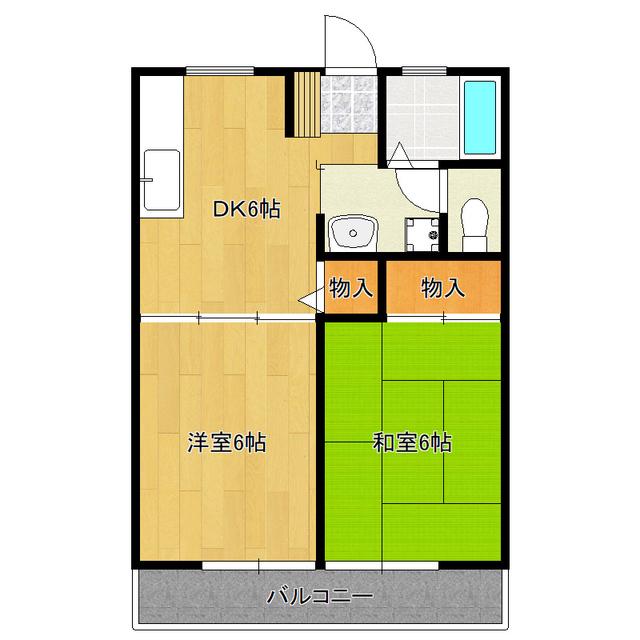 千波ハイツA棟(2DK/2階)の間取り写真