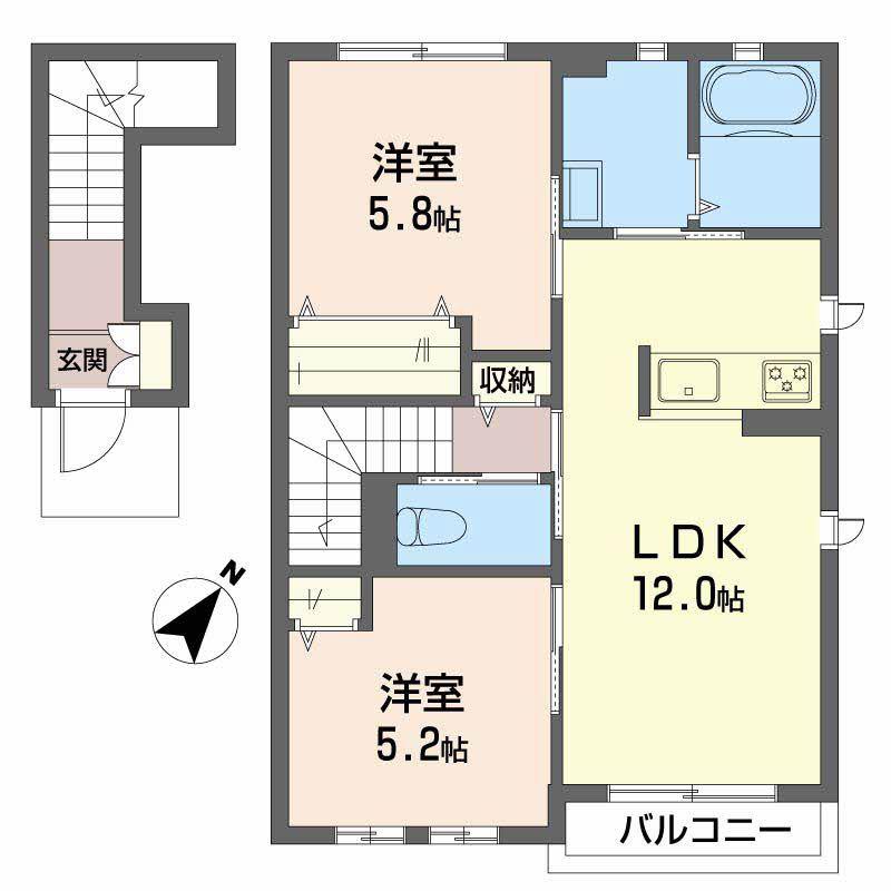 メゾン斗南(2LDK/2階)の間取り写真