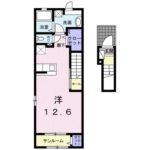 フィオーレ天童(ワンルーム/2階)の間取り写真