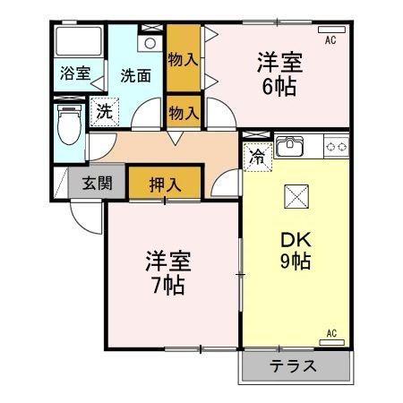 ロイヤルガーデンコートB棟(2DK/1階)の間取り写真