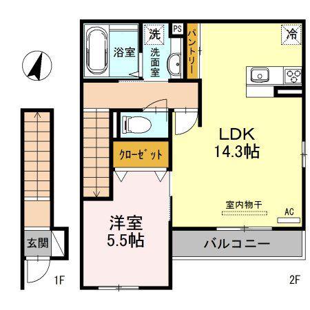 パティオ・デル・ソル(1LDK/2階)の間取り写真