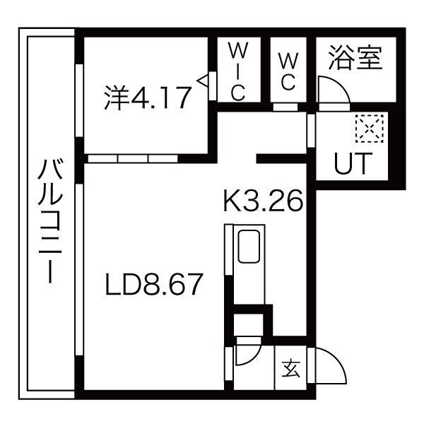 シンシア北8条(1LDK/4階)の間取り写真