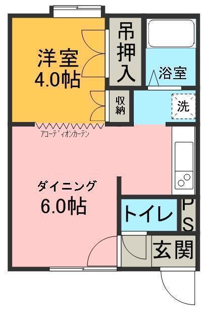 ビューポイントA(1DK/1階)の間取り写真