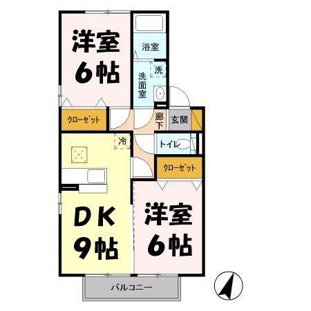 エクセルヒルズB(2DK/1階)の間取り写真