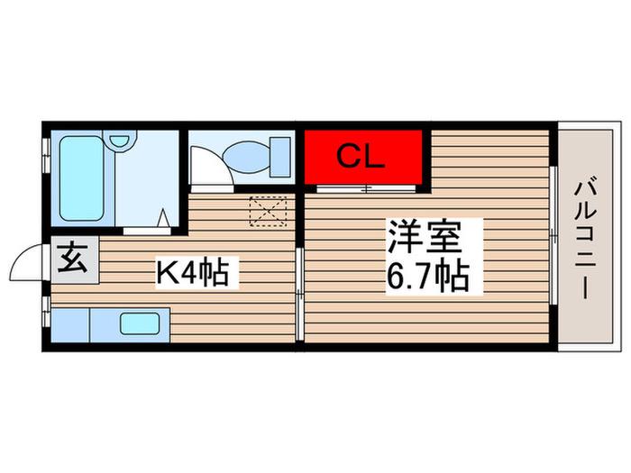 エコーハイツ B(1K/1階)の間取り写真