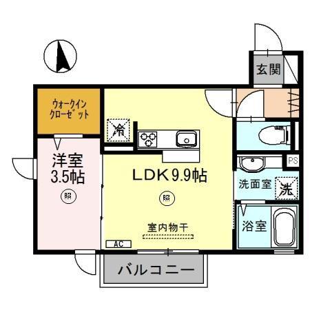 VILLA正門通 A棟(1LDK/1階)の間取り写真