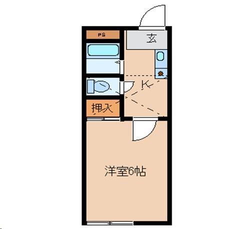 ソレアード六丁目(1K/2階)の間取り写真