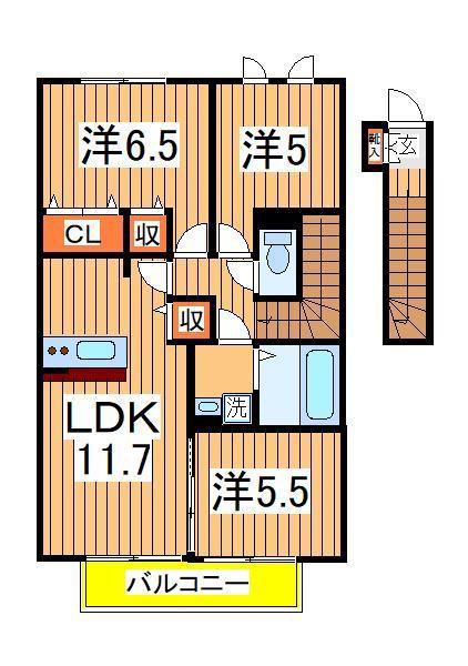 プラシデスA棟(3LDK/2階)の間取り写真