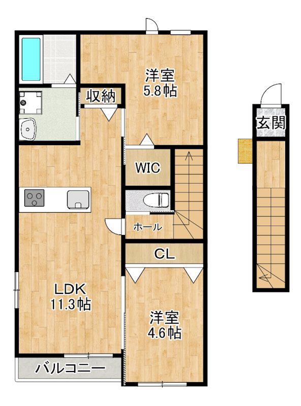 曽根崎アパート(1LDK/2階)の間取り写真