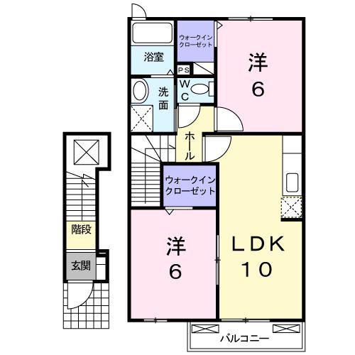 ウィン・アイランドA棟(2LDK/2階)の間取り写真