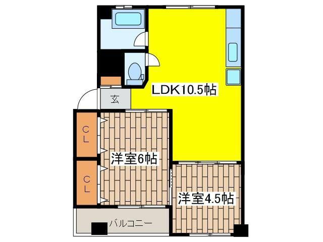 宮町マンション(2LDK/5階)の間取り写真