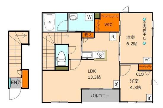 コーポ田園(2LDK/2階)の間取り写真