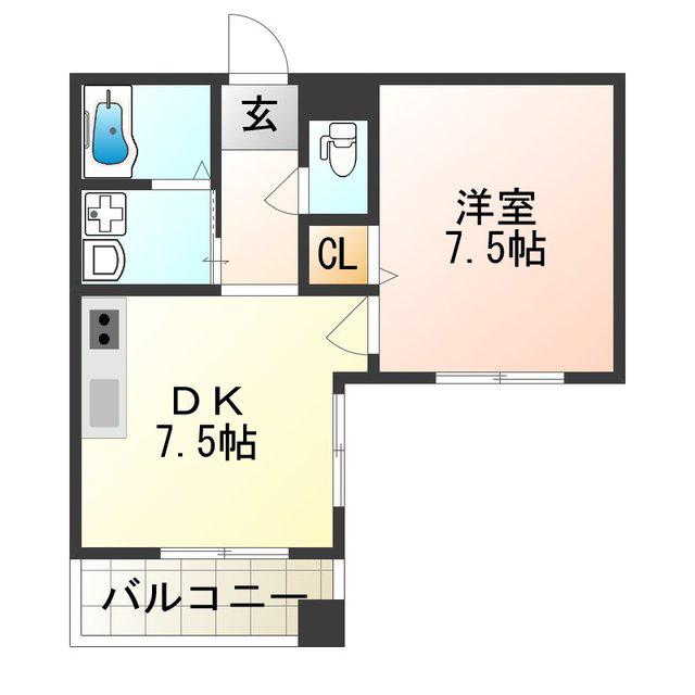 クィーンライフ桑津(1DK/6階)の間取り写真