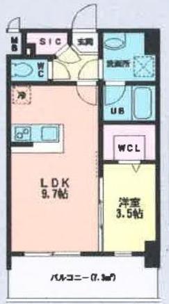 ルッシェ天神東S棟(1LDK/5階)の間取り写真