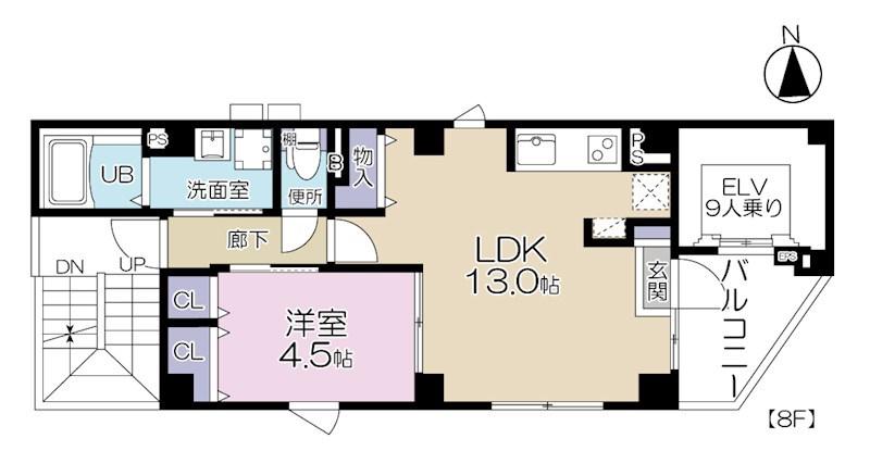 LAND DEN舟町(1LDK/8階)の間取り写真