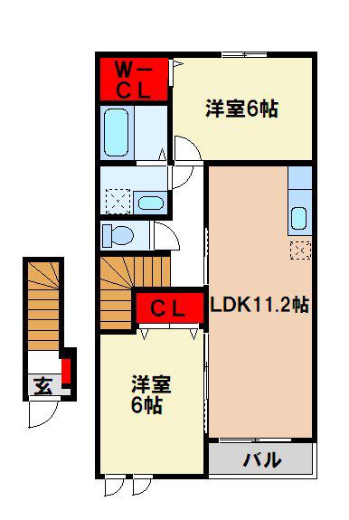 フェリーチェ鵜木I(2LDK/2階)の間取り写真