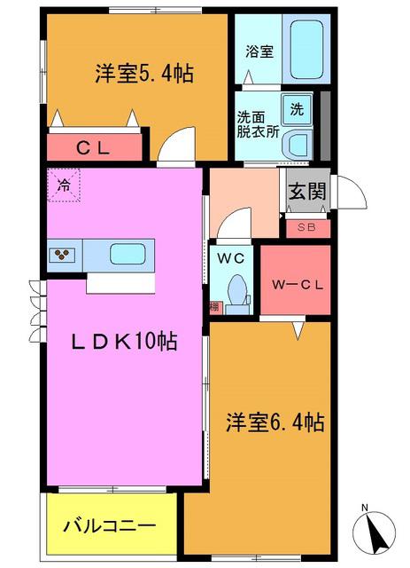 メゾン・ド・ヴェルジェI(2LDK/1階)の間取り写真